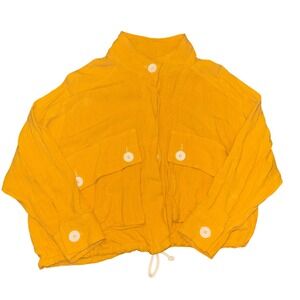 DÈLUC‎ Yellow Button Up Crop Jacket XS Drawstring Lightweight Cotton Blend